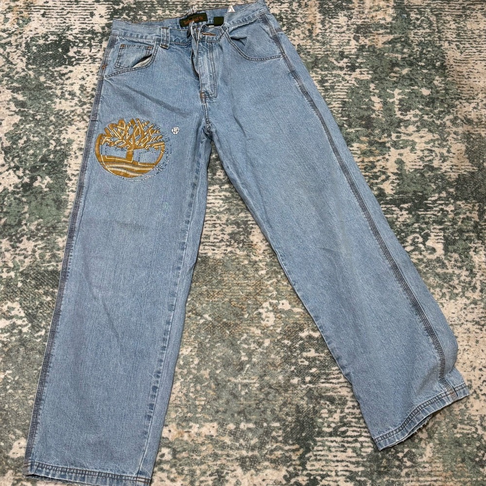 Vintage 90s Timberland Wide Leg Baggy Embroidered Jeans‎ 30X30